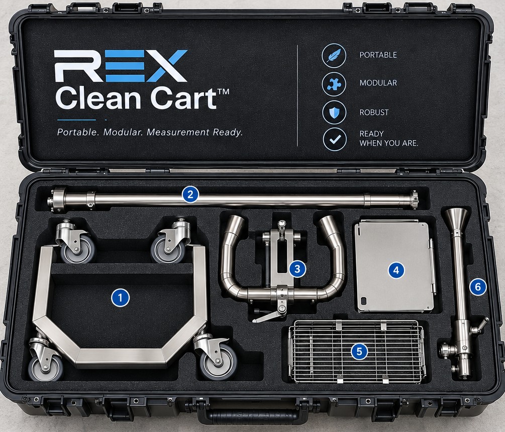 REX Clean Cart™ fully demounted and packed in its foam-lined transport case